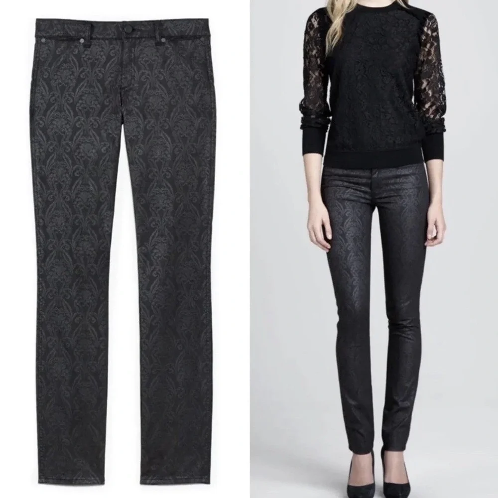 Tory Burch Honour Floral Lattice Jeans Pants‎ Black